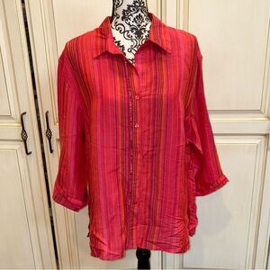 Sherry Taylor Size 1X Orange, Pink, and Red Striped Quarter Sleeve Blouse